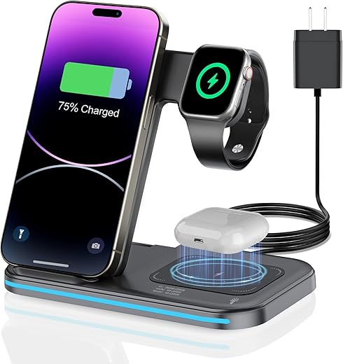 3-in-1 Wireless Charging Station for iP...