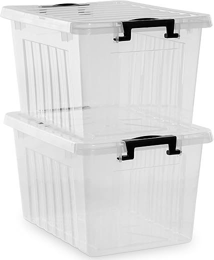 Stackable 24L Clear Plastic Storage Bin...