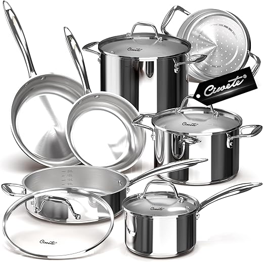 11-Piece Tri-Ply Stainless Steel Cookwa...