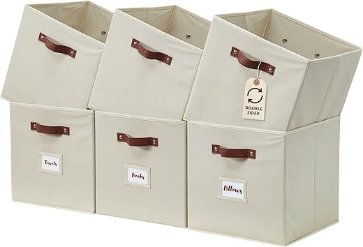 DECOMOMO Beige Cube Storage Bins with L...