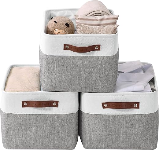 Large Grey & White Fabric Storage ...