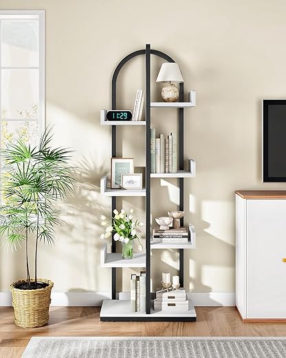 Curved 6-Tier Corner Bookshelf with Ant...