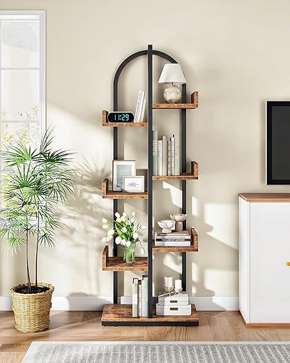 Curved 6-Tier Corner Bookshelf with Adj...