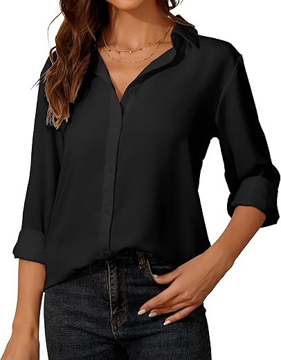 Women’s Long Sleeve Chiffon Butto...
