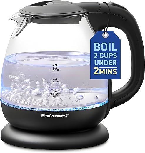 Elite Gourmet 1L BPA-Free Glass Kettle ...