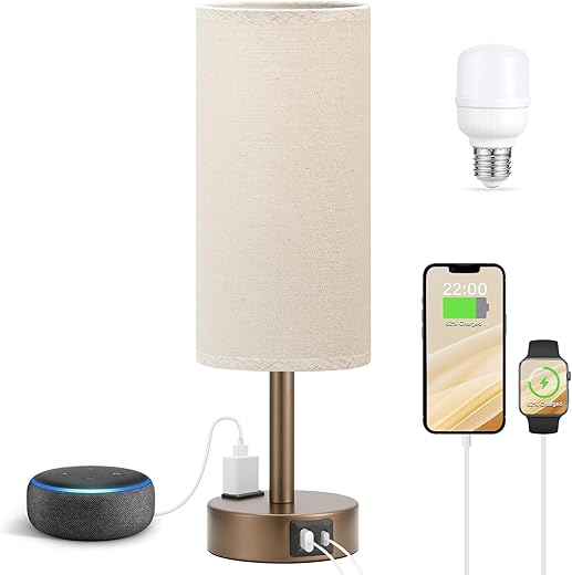 3-Way Dimmable Brown Bedside Table Lamp...