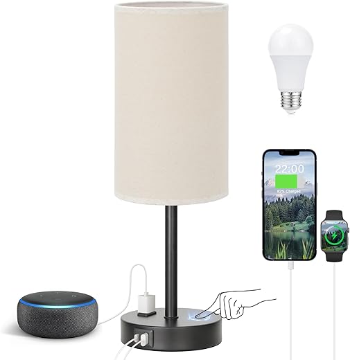 Beige 3-Way Dimmable Touch Table Lamp w...