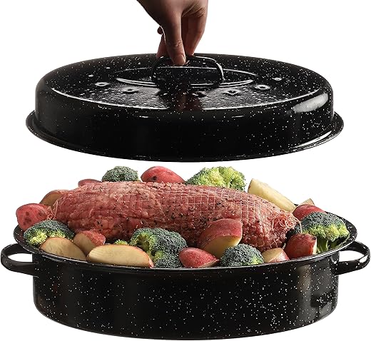 GOURMEX Black Ceramic Roasting Pan with...