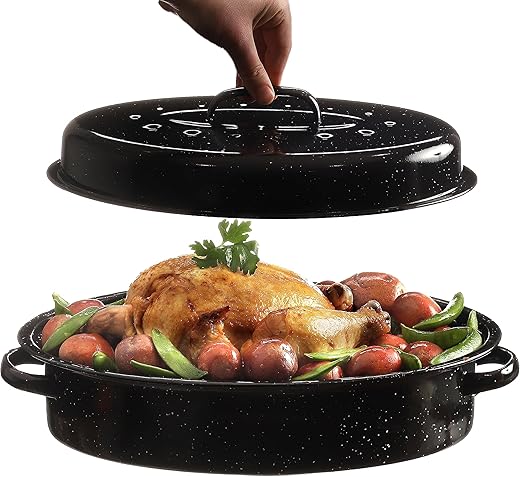 GOURMEX Black Ceramic Roasting Pan with...