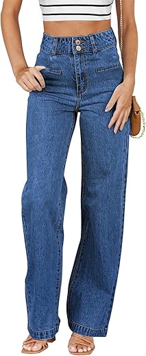High Waisted Straight Leg Stretchy Jean...