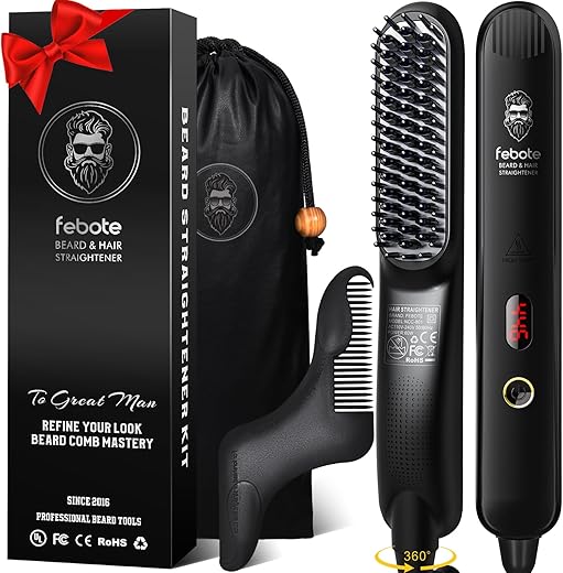 Heated Beard Straightener Brush with LC...