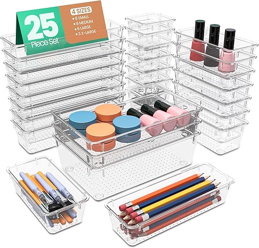 KICHLY 25-Pack Clear Desk Organizer Set...