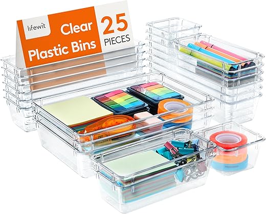 Lifewit 25-Piece Clear Drawer Organizer...