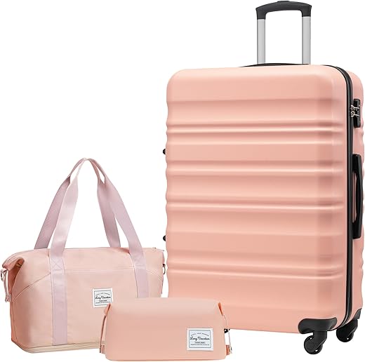 28″ Pink 3-Piece Hardshell Luggag...