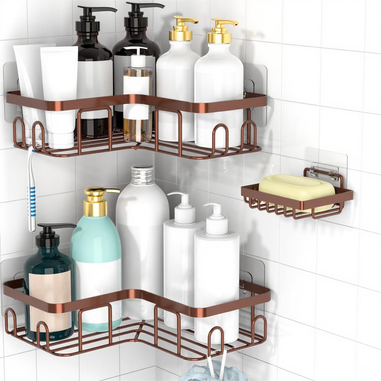 Rustproof 3-Pack Shower Caddy with Soap...