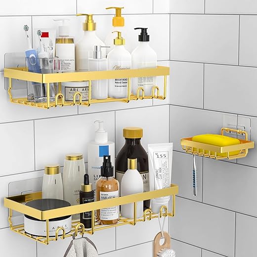 Rustproof Gold Shower Caddy Shelf Set &...