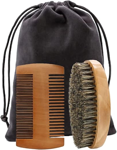 Wooden Beard Comb & Brush Set R...