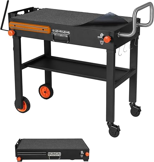 Portable Grill Table with Wheels for Bl...
