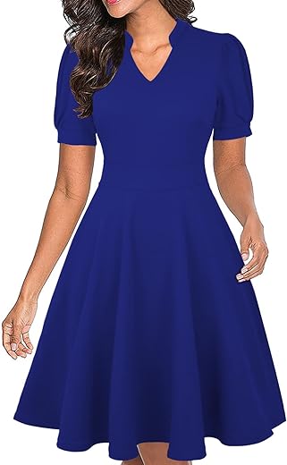 Womens Summer Puff Sleeve Knee-Length D...