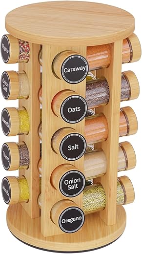 Bamboo Spice Rack Set with 20 Jars and ...