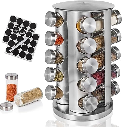 Rotating Silver Spice Rack Organizer wi...
