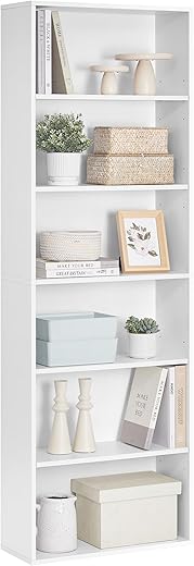 Modern Cloud White 6-Shelf Bookcase for...