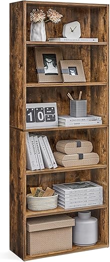 Rustic 6-Tier Bookshelf with Adjustable...