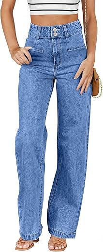 High Waisted Stretchy Straight Leg Jean...