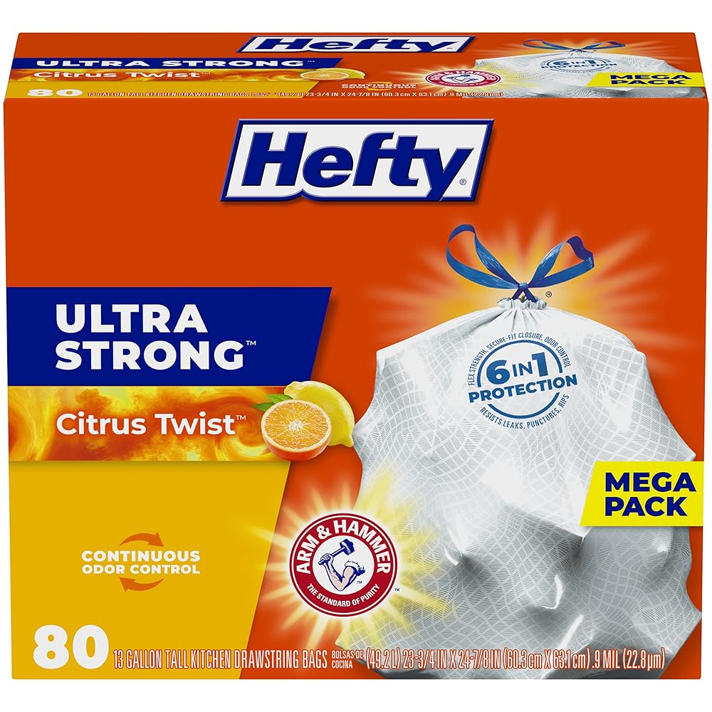 Hefty Ultra Strong Tall Kitchen Trash Bags, 80 Count