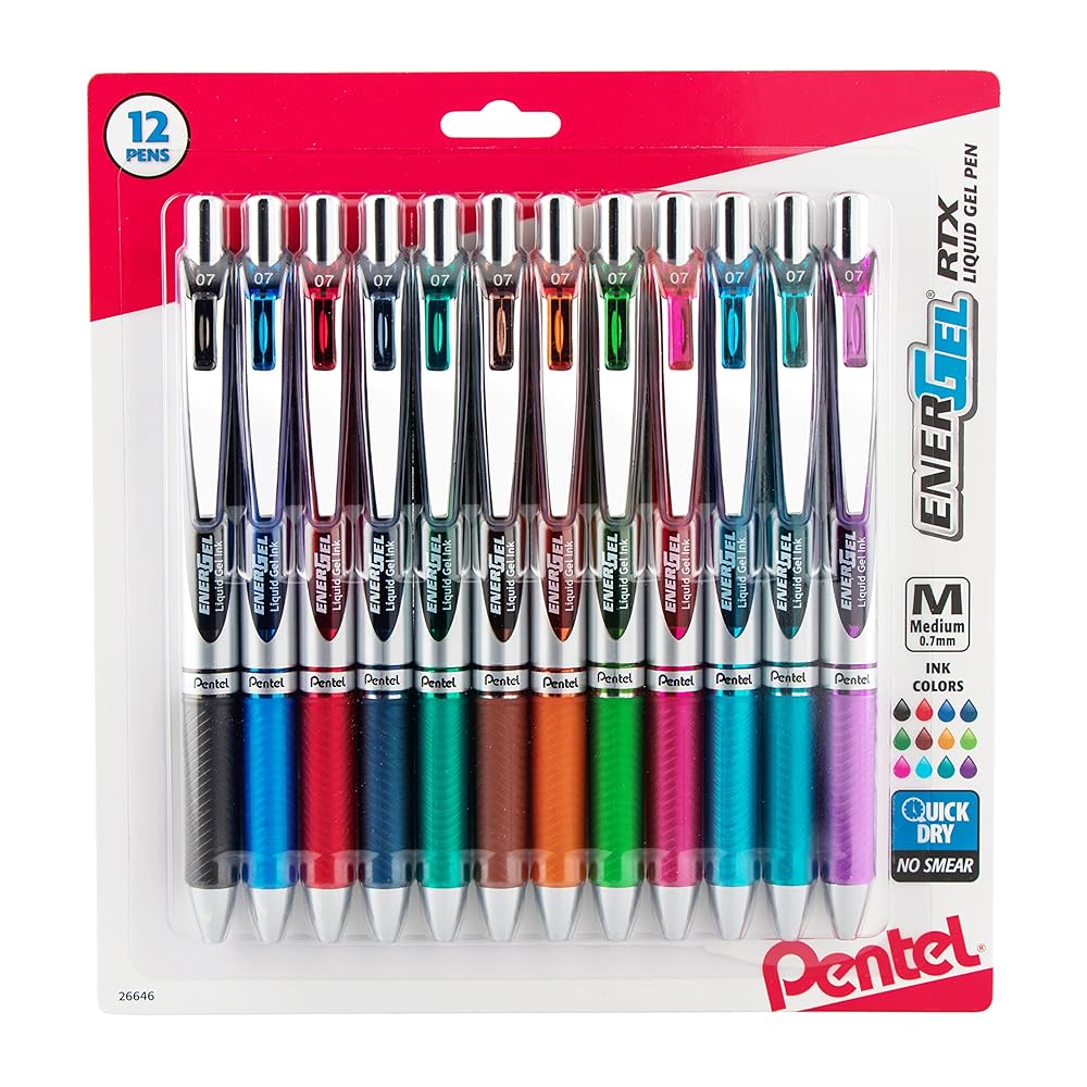 Pentel EnerGel RTX Gel Pens, Medium Point, 12-Pack