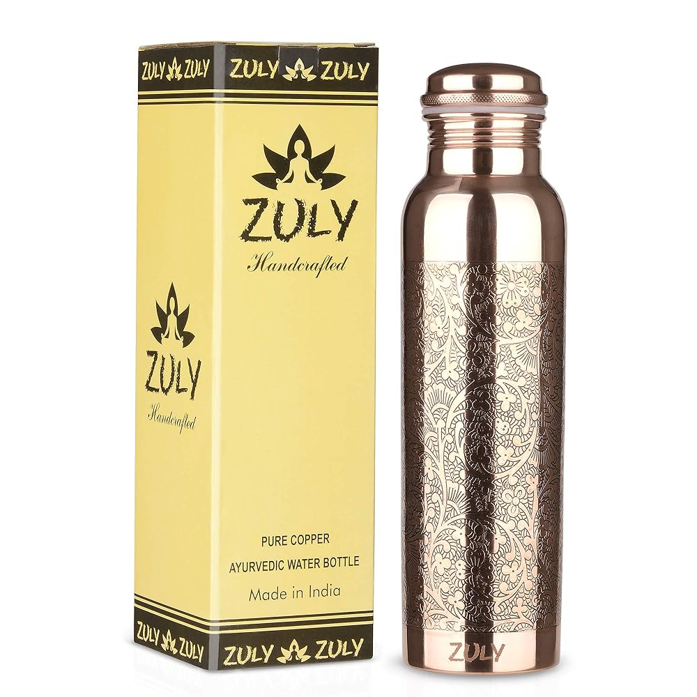 ZULY Handcrafted Copper Water Bottle | 34 Oz | Ayurvedic & Leak Proof
