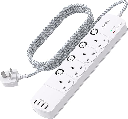 4-Way 1.8M Power Strip with 4 USB Ports...
