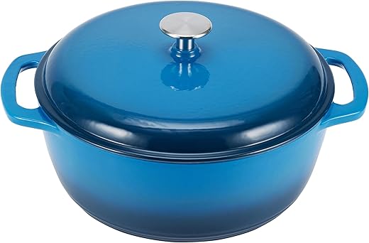 4L Blue Enameled Cast Iron Dutch Oven b...