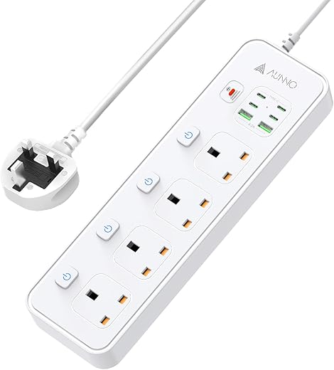 AUNNO 4-Way Extension Lead with USB Por...