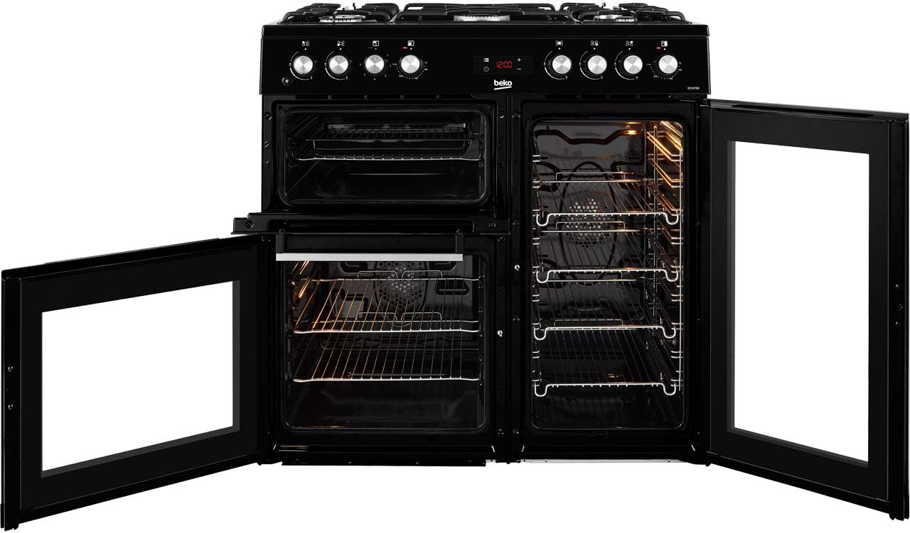 Beko 90cm Black Dual Fuel Range Cooker ...