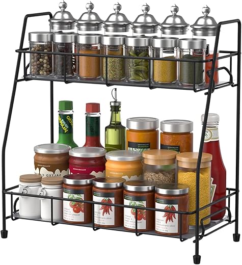 Black 2-Tier Spice Rack Organizer for K...