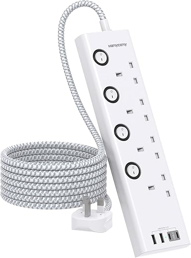 HANYCONY 4-Way Extension Lead with USB ...