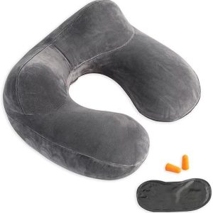 Inflatable Travel Pillow with Soft Velvet Cover
