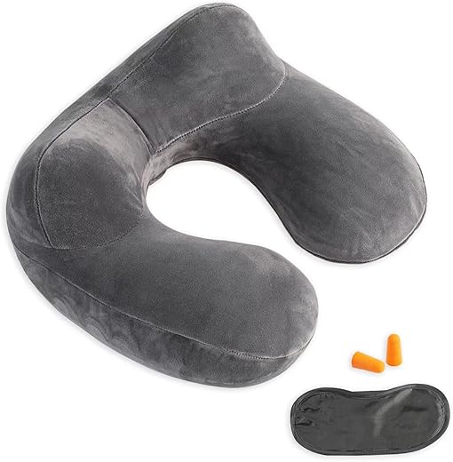 Soft Velvet Inflatable Travel Pillow wi...