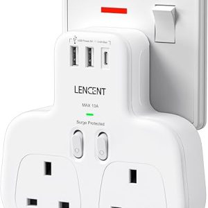 LENCENT 5-in-1 Surge Protected Plug Adapter