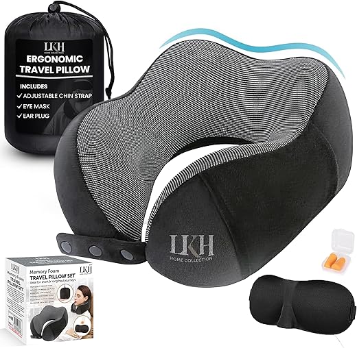 Ergonomic Memory Foam Travel Pillow wit...