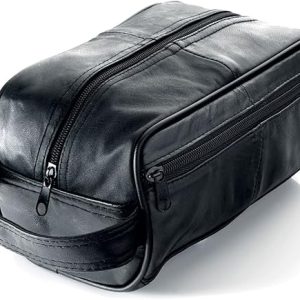 Men's Black Leather Toiletry Bag