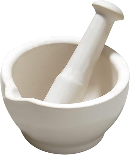 White Stoneware Mortar and Pestle ̵...