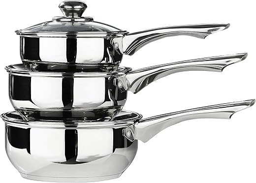 Stainless Steel 3-Piece Saucepan Set wi...