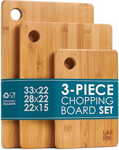 Extra-Thick Bamboo Chopping Board Set &...
