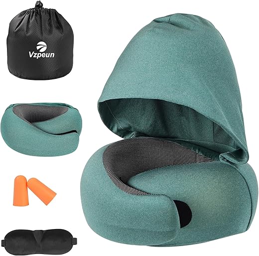 Hooded Travel Pillow with Memory Foam &...