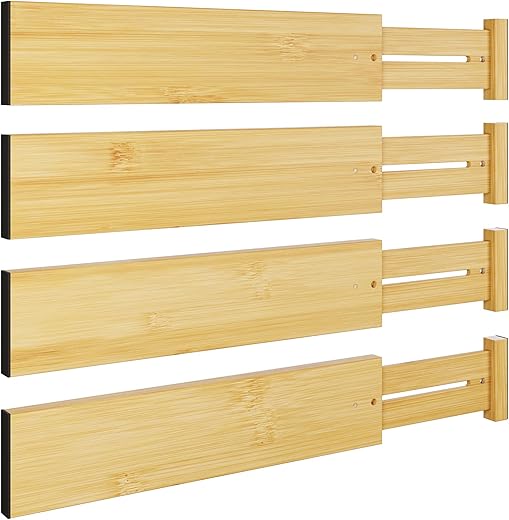 Adjustable 4-Pack Bamboo Drawer Divider...