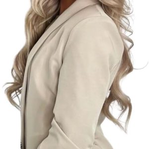 Divadames Women's Ruched Sleeve Blazer Jacket