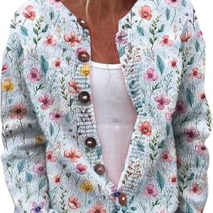 Floral Print Lightweight Knit Cardigan for Women