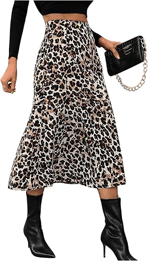 Leopard Print High-Waisted Midi Skirt f...